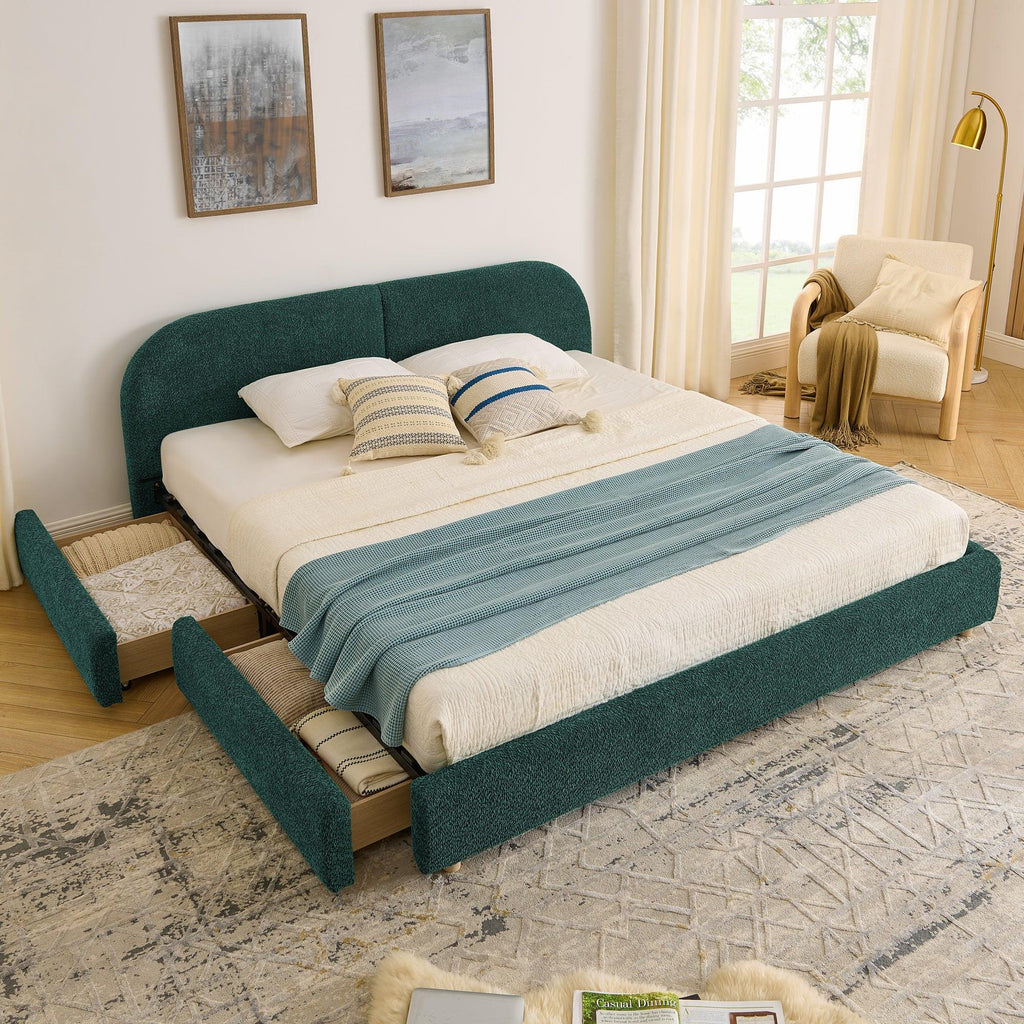 King Size Upholstered Bed Frame in Green - Modern Design.