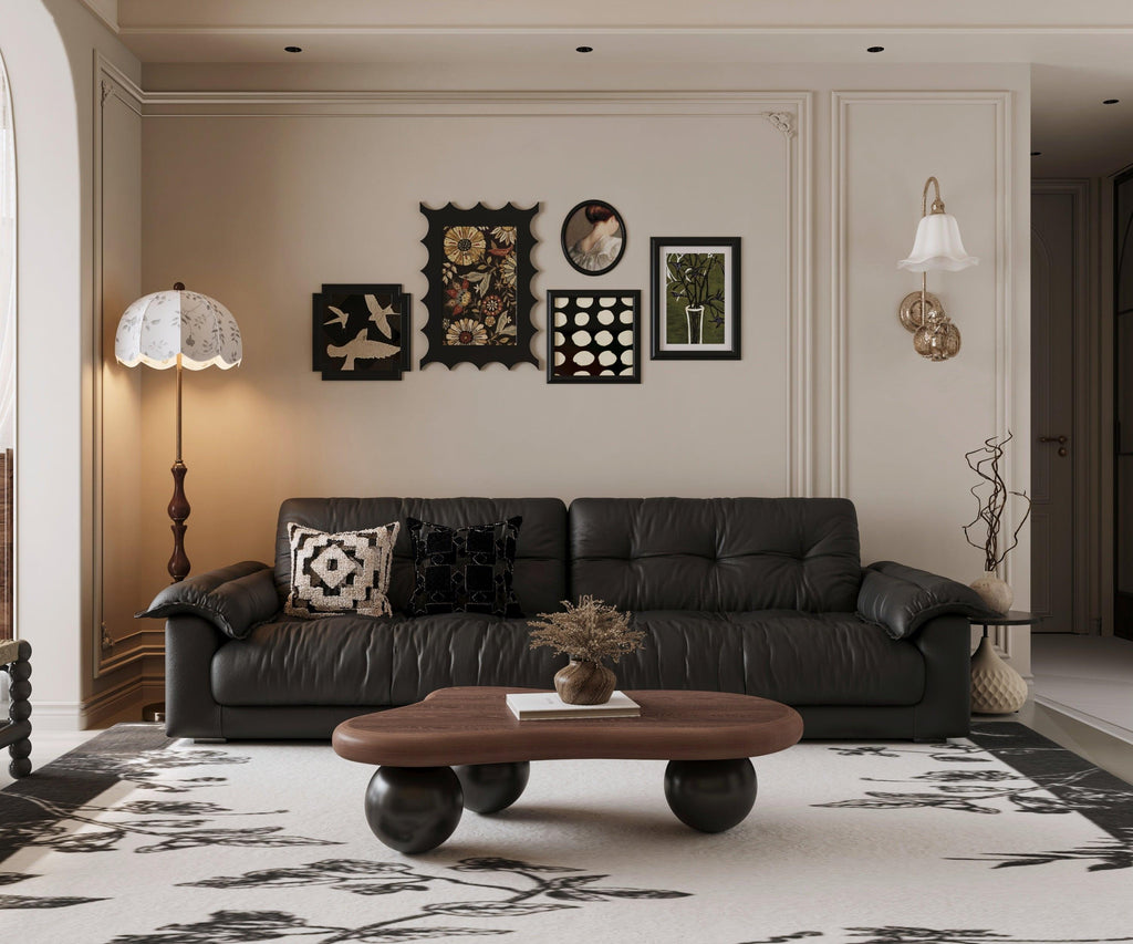 40 Inch Cloud Shaped Coffee Table - Walnut Top Black Legs.