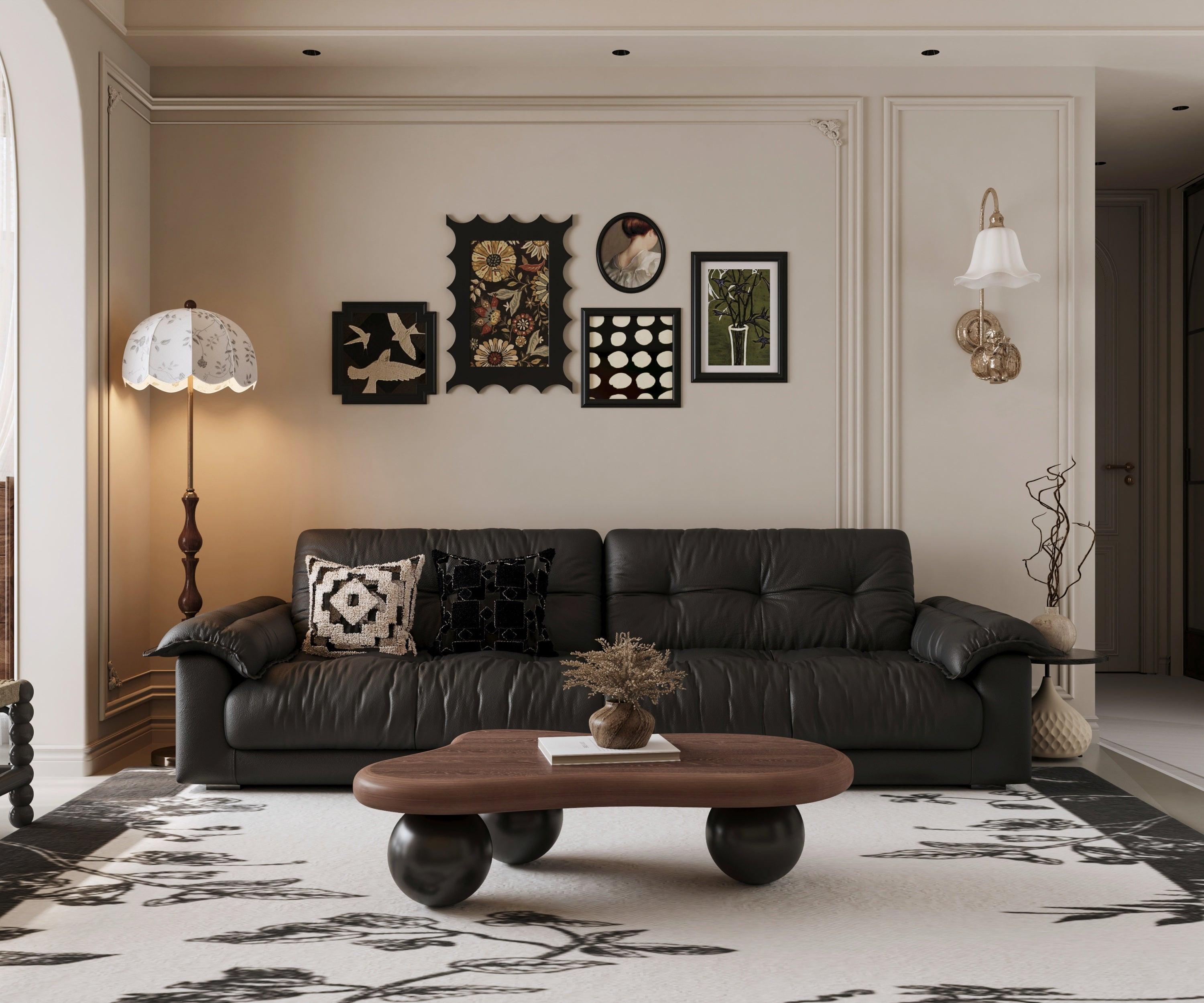 40 Inch Cloud Shaped Coffee Table - Walnut Top Black Legs.