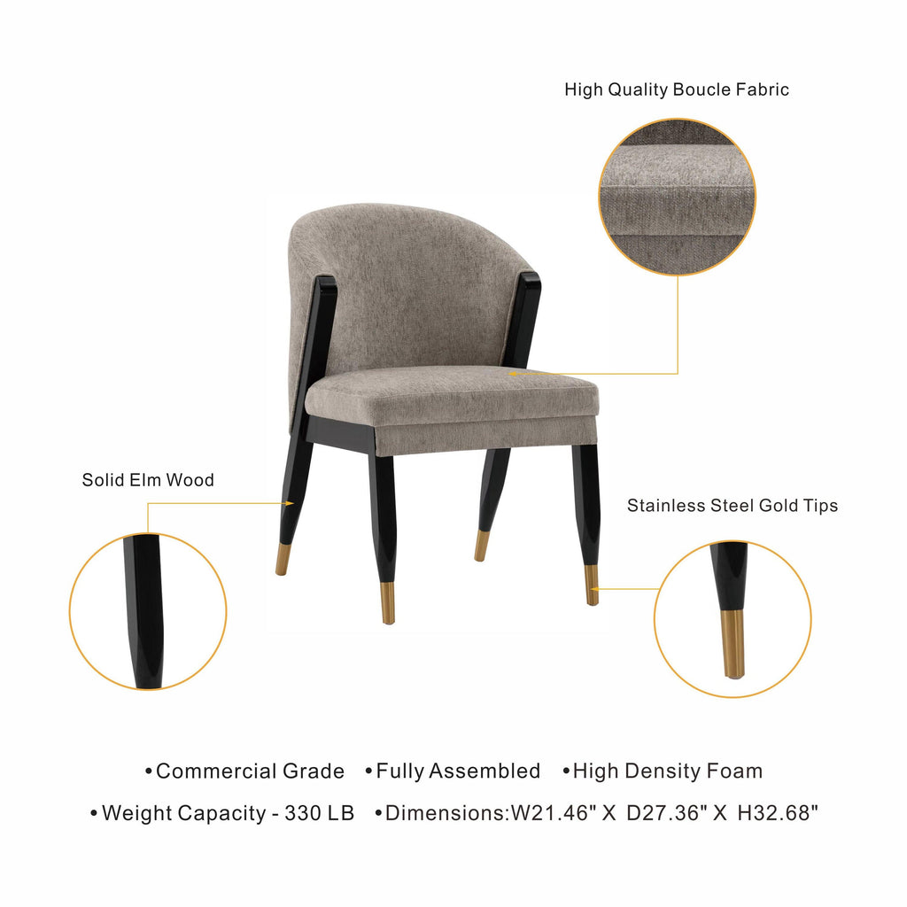 Ola Wood Chenille Dining Chair in Stone.