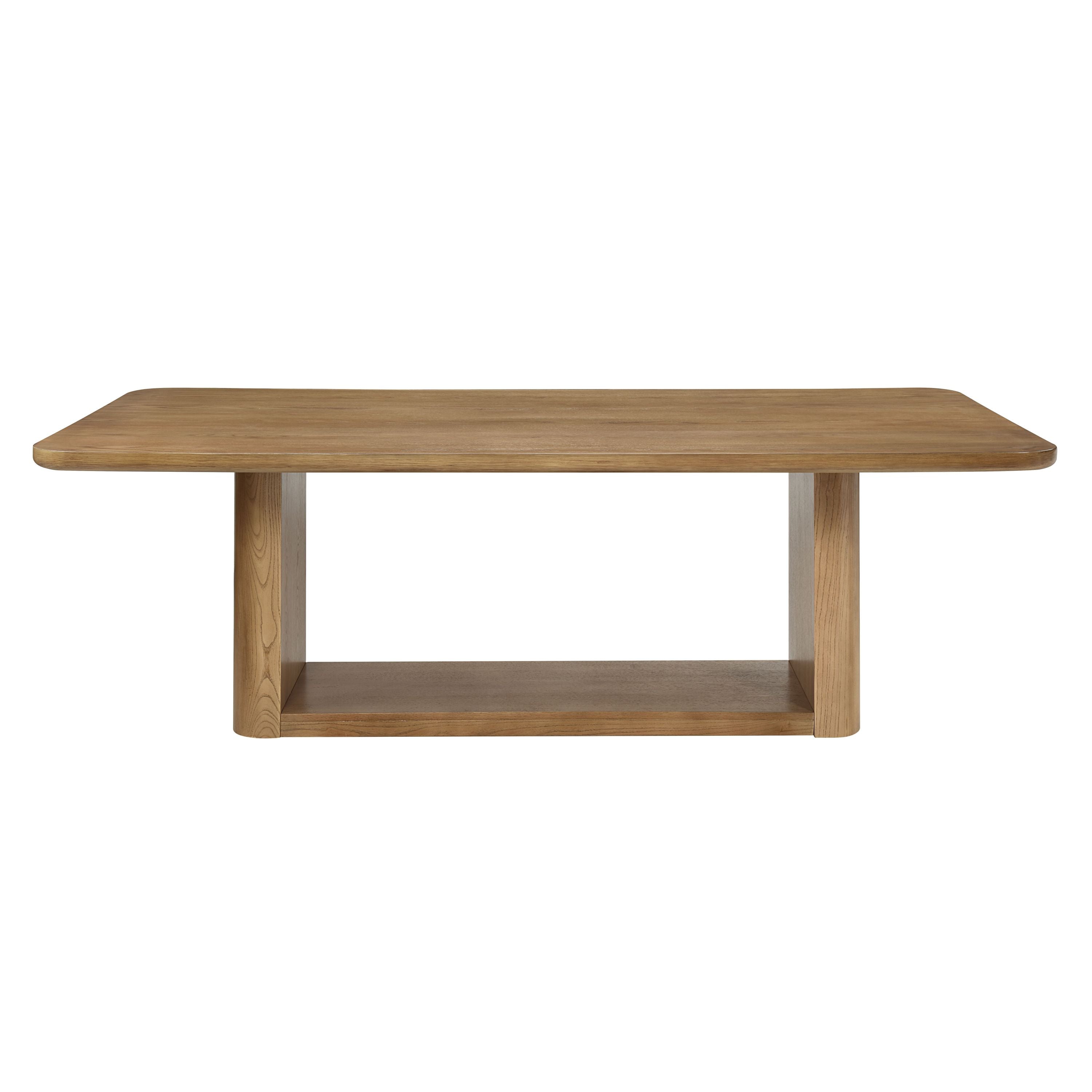Front view of Zoey Dining Set oak dining table with rectangular base. Smooth finish and contemporary style.