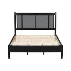 Solid Wood Queen Bed - Heavy Duty, Support 500 lbs - Black Headboard.