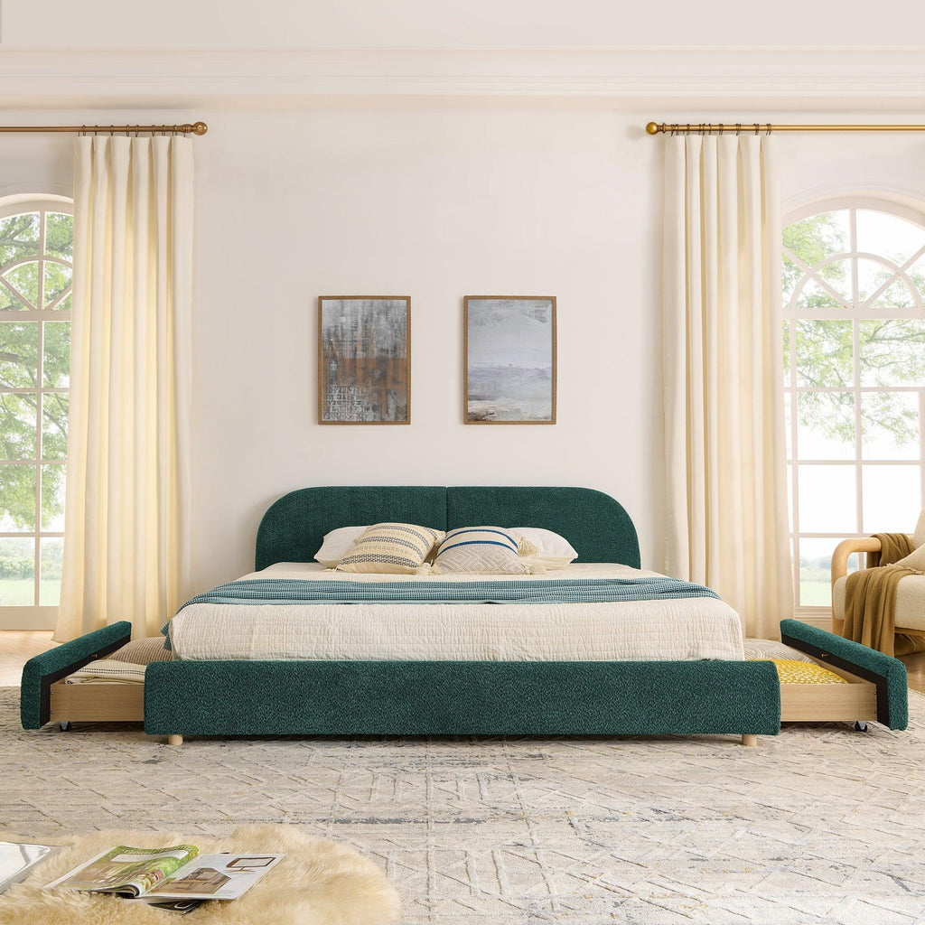 King Size Upholstered Bed Frame in Green - Modern Design.