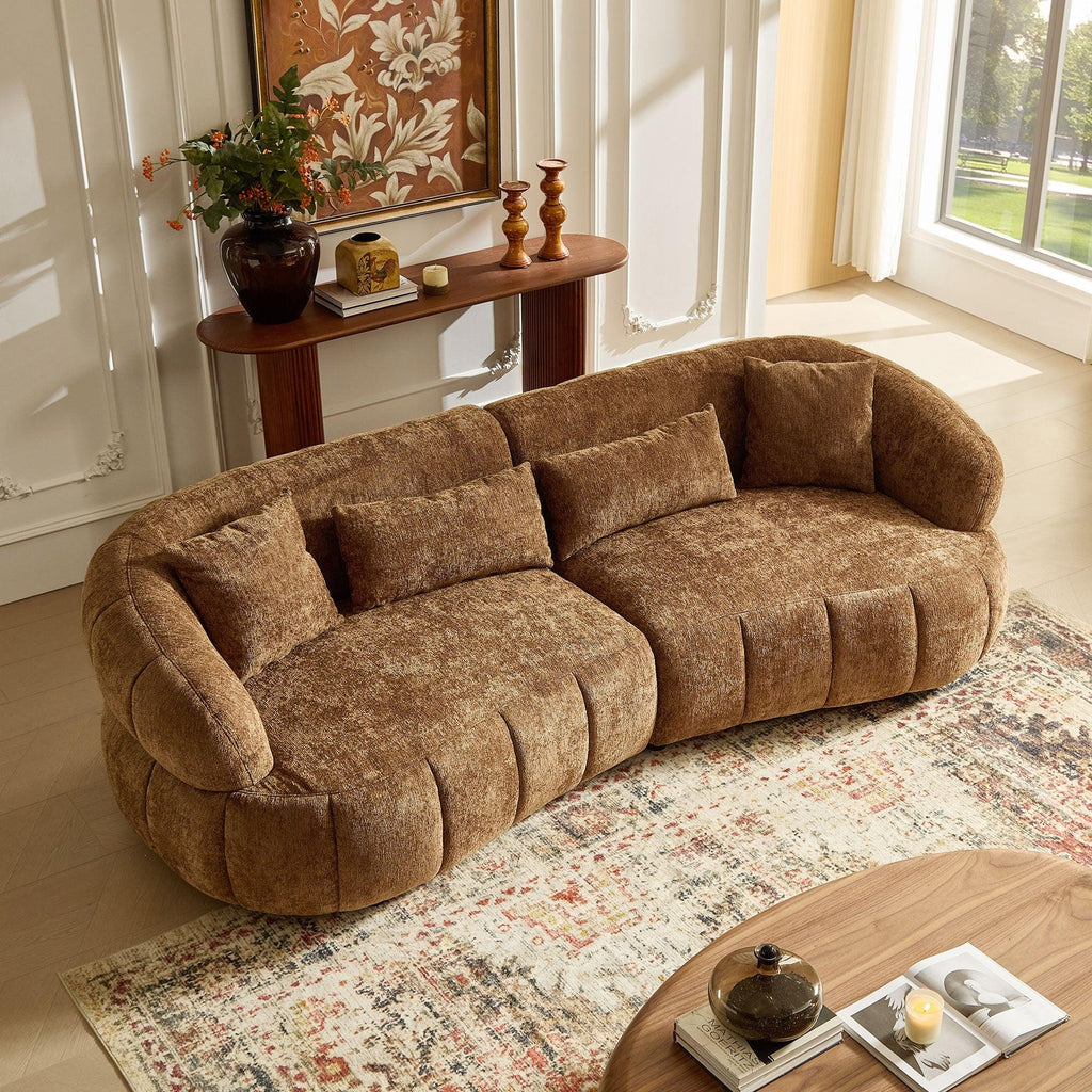 Curved Modern Sofa - 4-Seat Textured Fabric Couch.