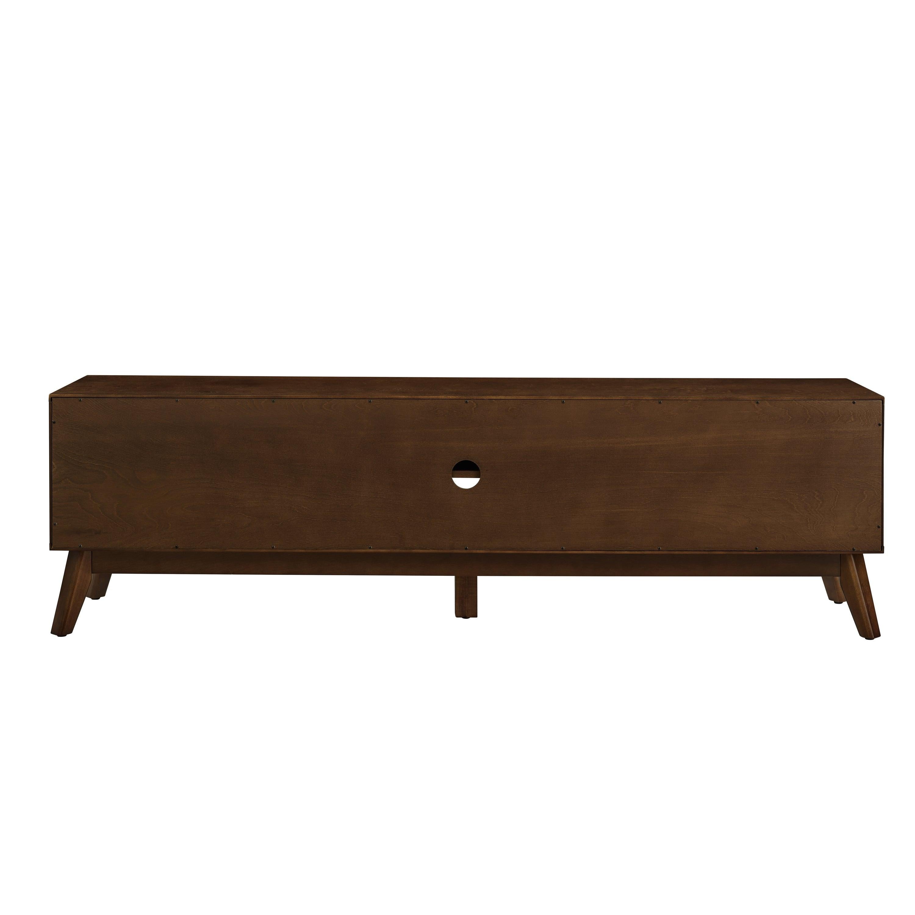 67.9 Inch Mid Century Modern Rattan Walnut TV Stand.