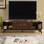 67.9 Inch Mid Century Modern Rattan Walnut TV Stand.