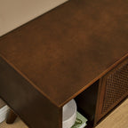 67.9 Inch Mid Century Modern Rattan Walnut TV Stand.