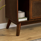 67.9 Inch Mid Century Modern Rattan Walnut TV Stand.