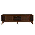 67.9 Inch Mid Century Modern Rattan Walnut TV Stand.