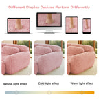 Display comparison of pink modular sofa chaise under different lighting conditions. Shows natural, cold, and warm light effects.
