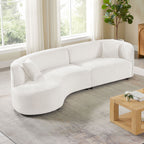 Elegant white bouclé curved sofa set with left sectional design in a modern living room, perfect for stylish seating arrangements.