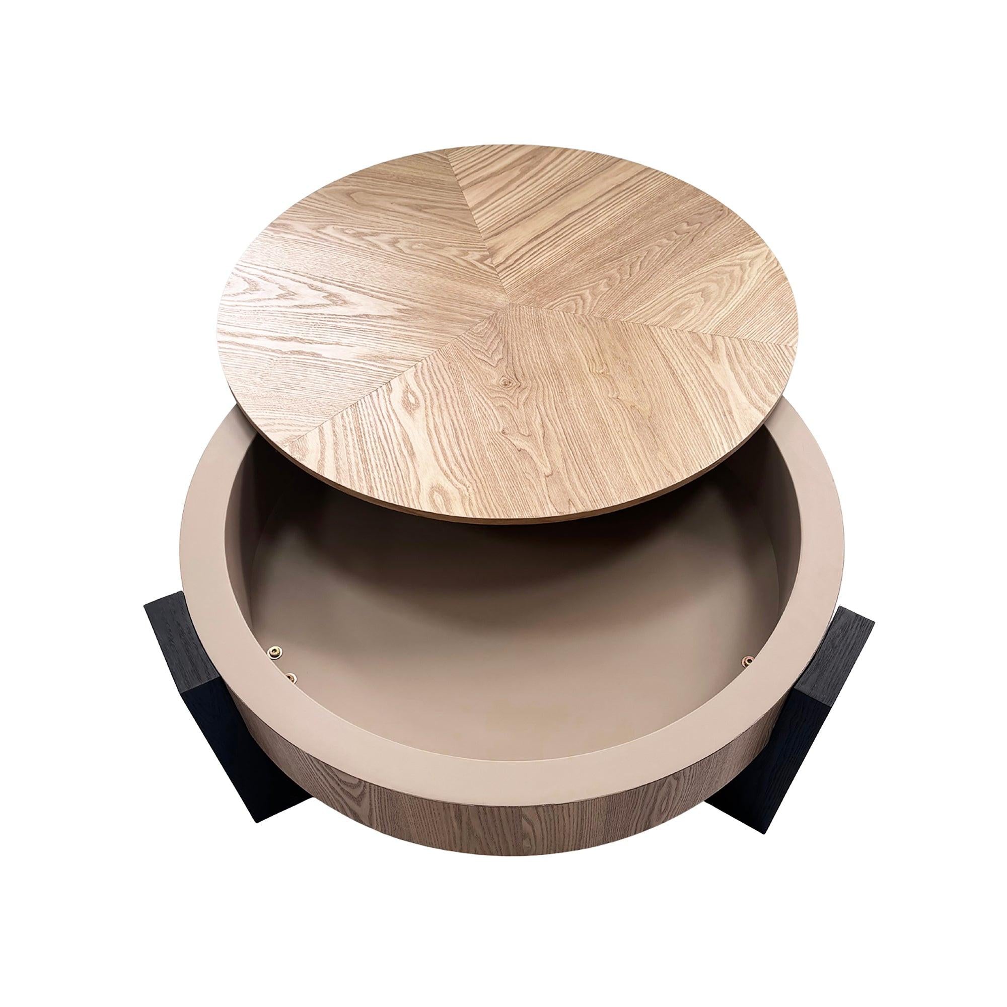 33'' Round Coffee Table with Hidden Storage for Small Spaces.