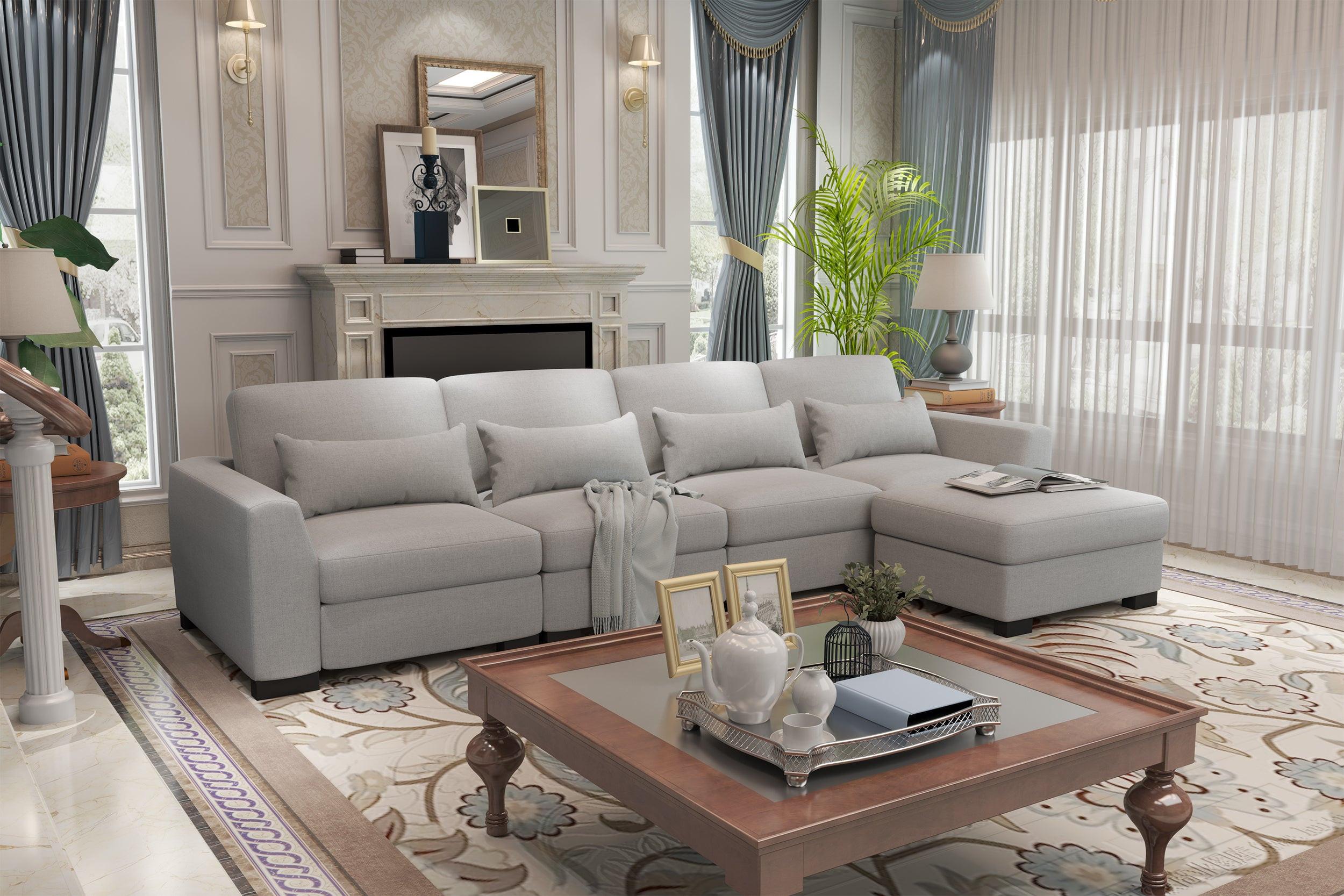 130' Modular L-Shaped Sofa with Storage Ottoman.