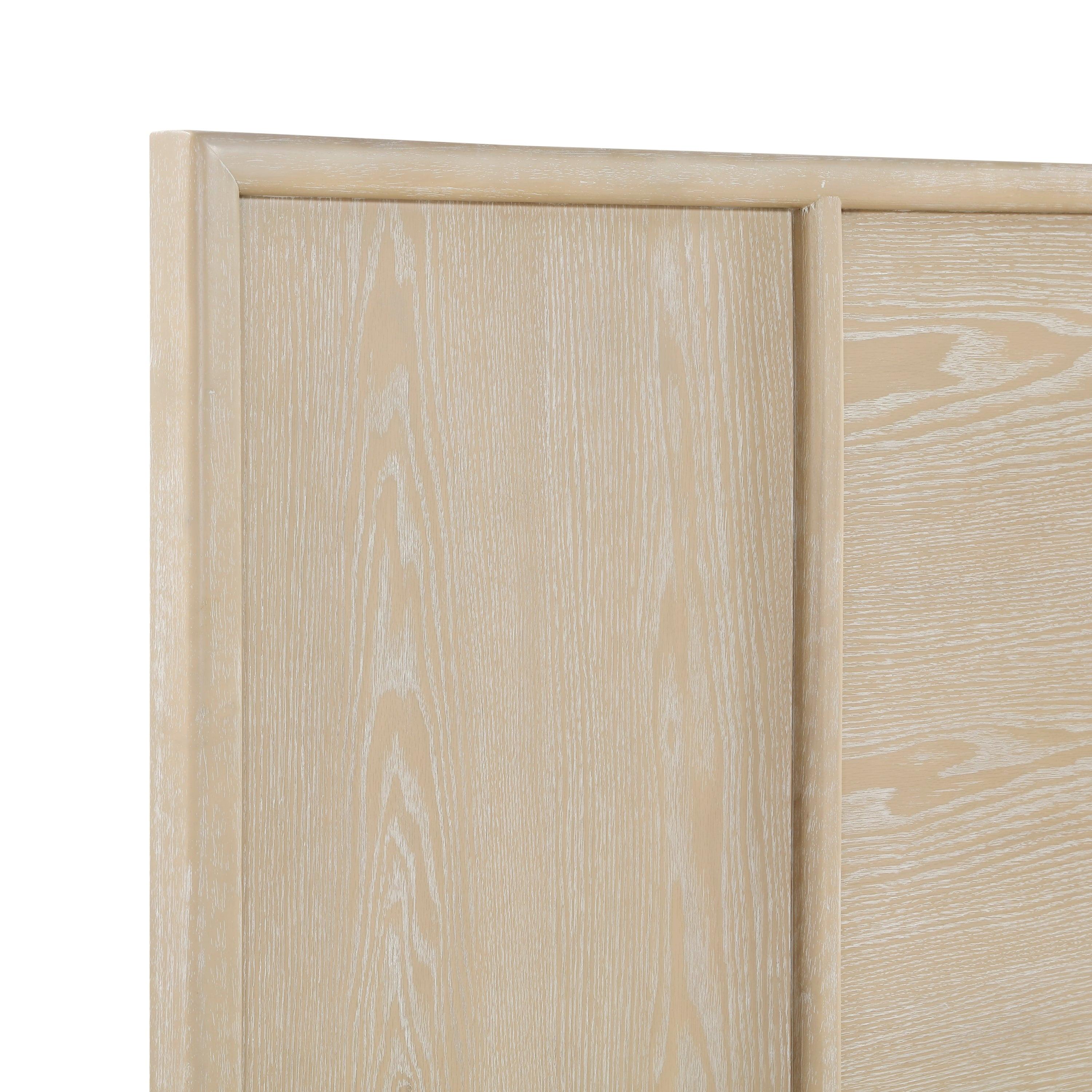 Queen Size Panel Bed - Light Brown Wooden Bedroom Furniture.