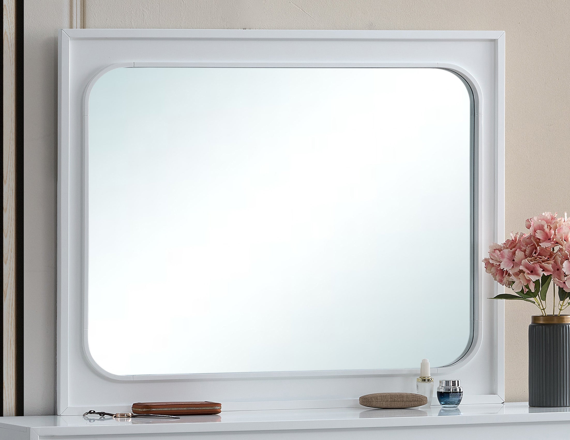 45-Inch Modern Rectangular Mirror in Crisp White Finish