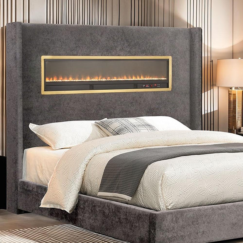 Gray Queen Size Upholstered Bed - Contemporary Style Furniture.