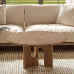 Round Rustic Ash Wood Coffee Table for Small Living Rooms.