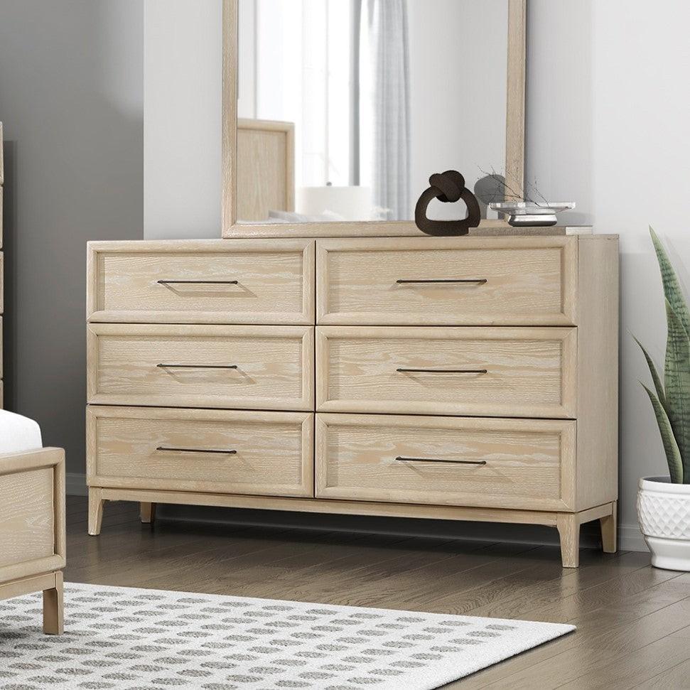 6-Drawer Dresser with Light Brown Finish for Bedroom.