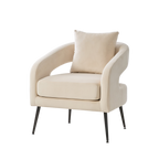 Modern Upholstered Velvet Open Back Accent Chair with Metal Legs, Cozy Round Armchair for Living Room, Bedroom, Beige