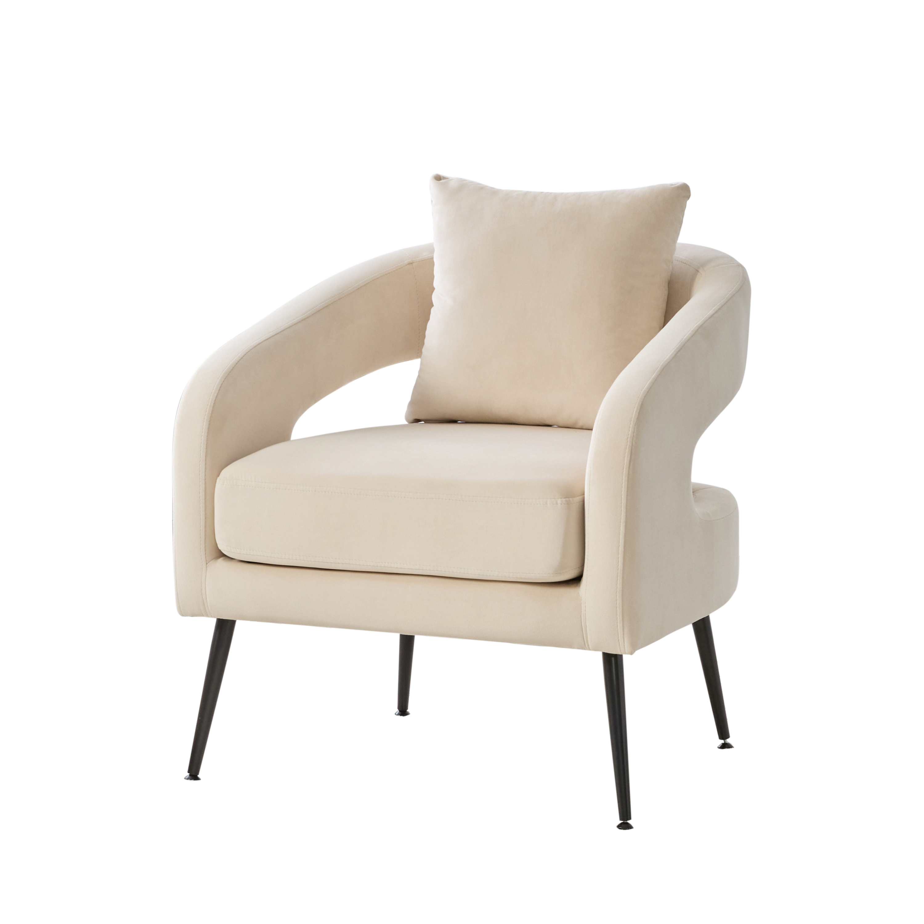 Modern Upholstered Velvet Open Back Accent Chair with Metal Legs, Cozy Round Armchair for Living Room, Bedroom, Beige