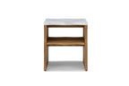 17.72' Whisper of Waves Modern End Table w/ Storage Shelf, Faux Marble Table w/ Solid Wood Veneered Table Base, Bedroom Nightstand, Accent Side Table for Living Room Apartment, Natural Wood Color.