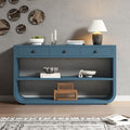 Blue Curved Wood Console Table with 3 Drawers and 2 Open Shelves