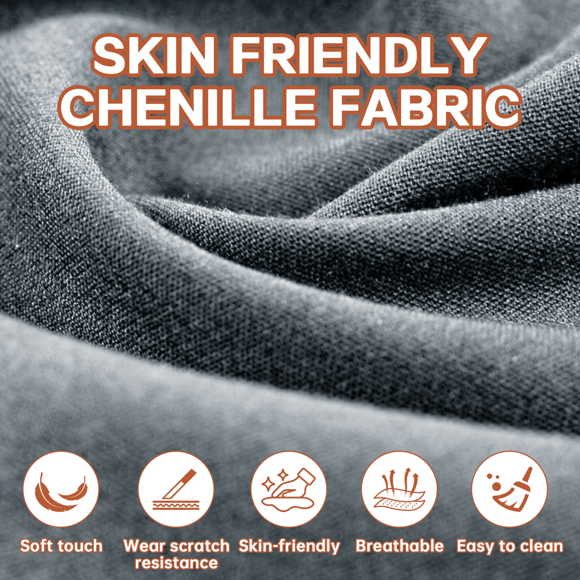 Close-up of chenille fabric used in Modern Sectional Couch - Minimalist Sofa, emphasizing its soft, breathable, and scratch-resistant qualities.