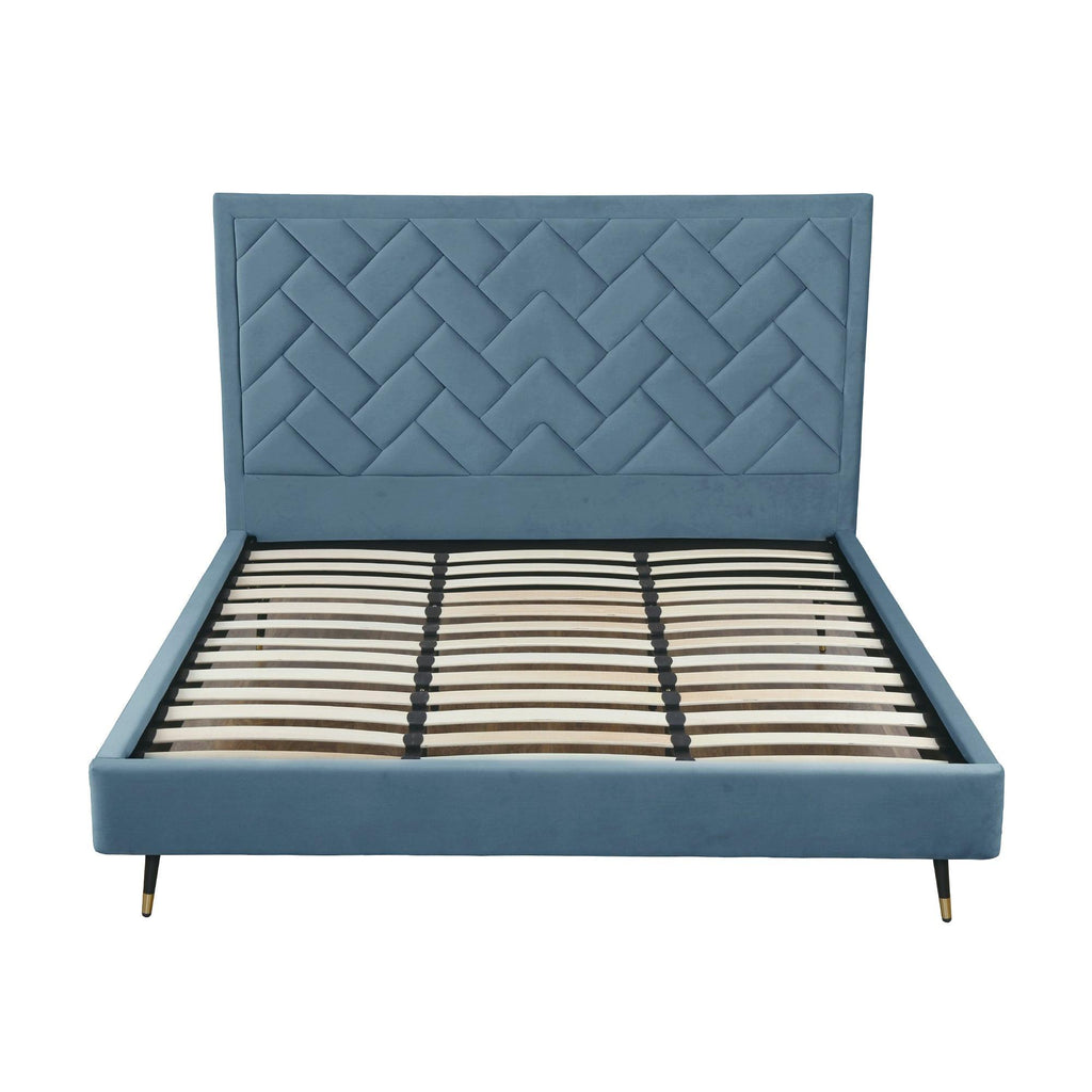 Crosby Upholstered Velvet King Bed in Blue.