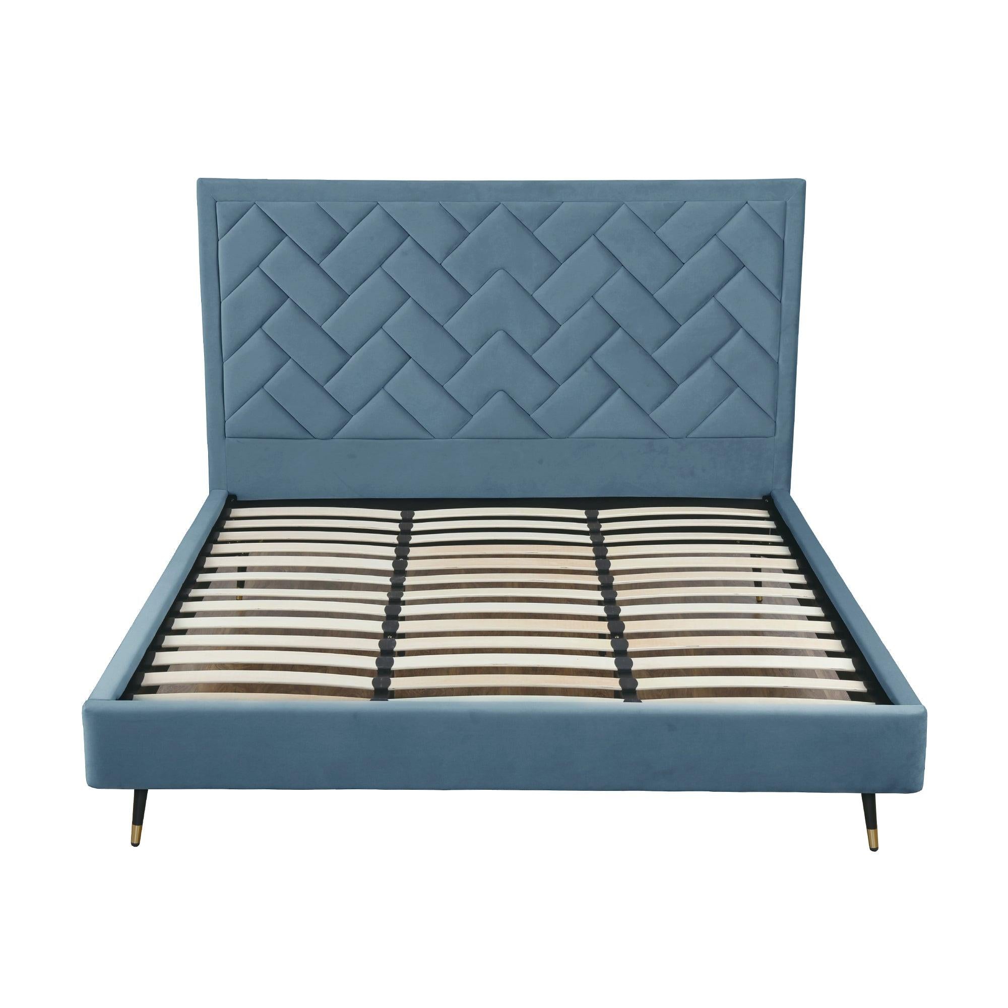 Crosby Upholstered Velvet King Bed in Blue.