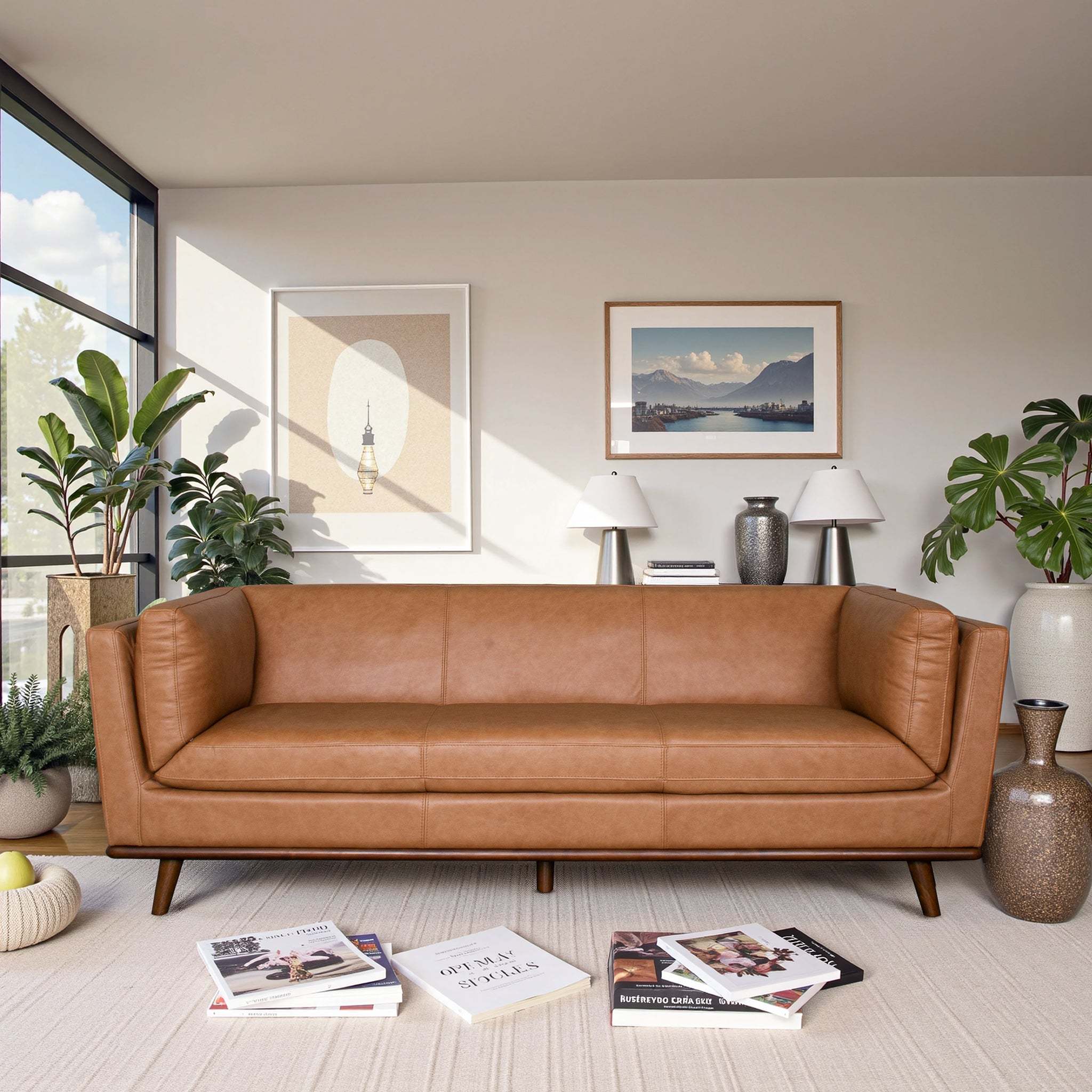 Phoenix 86-inch Cognac Top-Grain Leather 3-Seater Sofa
