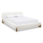 Alpine Platform Bed Queen in Ivory White Boucle.