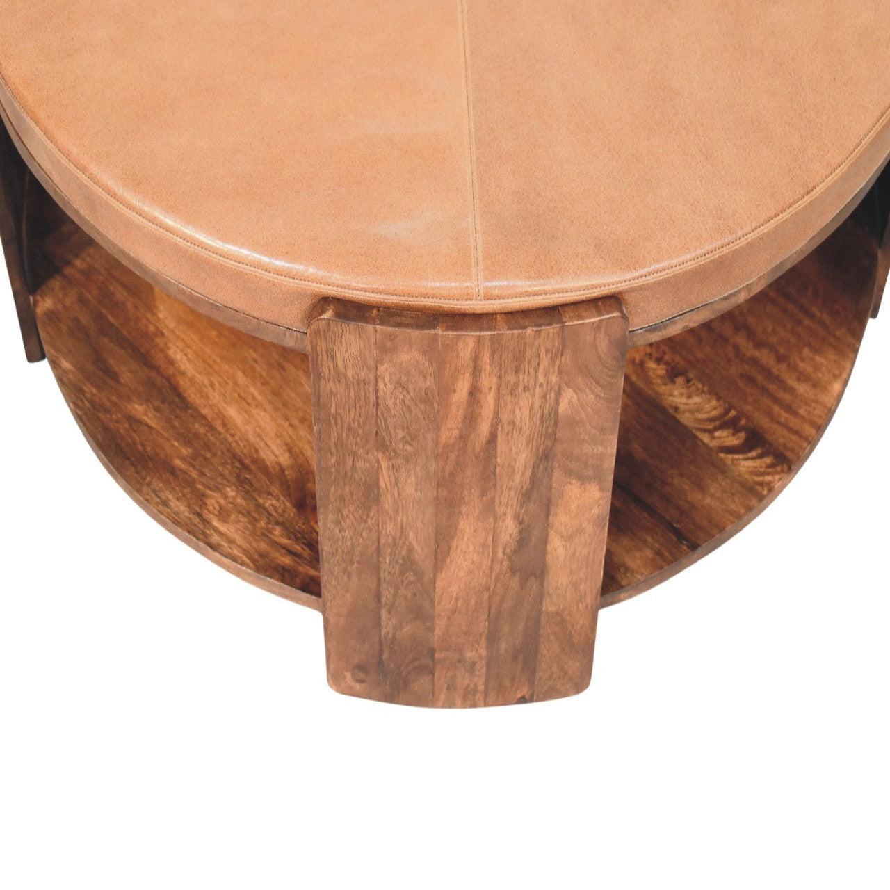 Savoy Leather Coffee Table - Solid Wood Design.