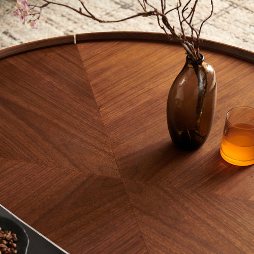 39.3-Inch Walnut Coffee Table for Living Room.