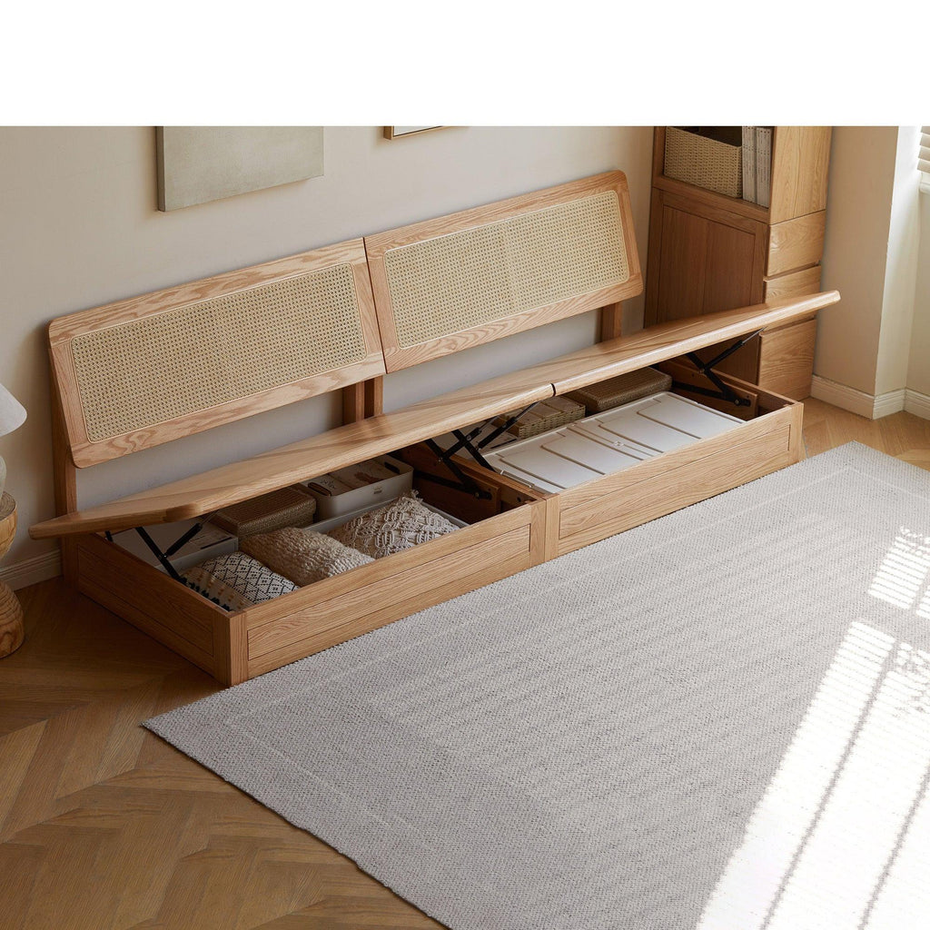 Elegant Solid Wood Sofa with Storage and Removable Cushions.