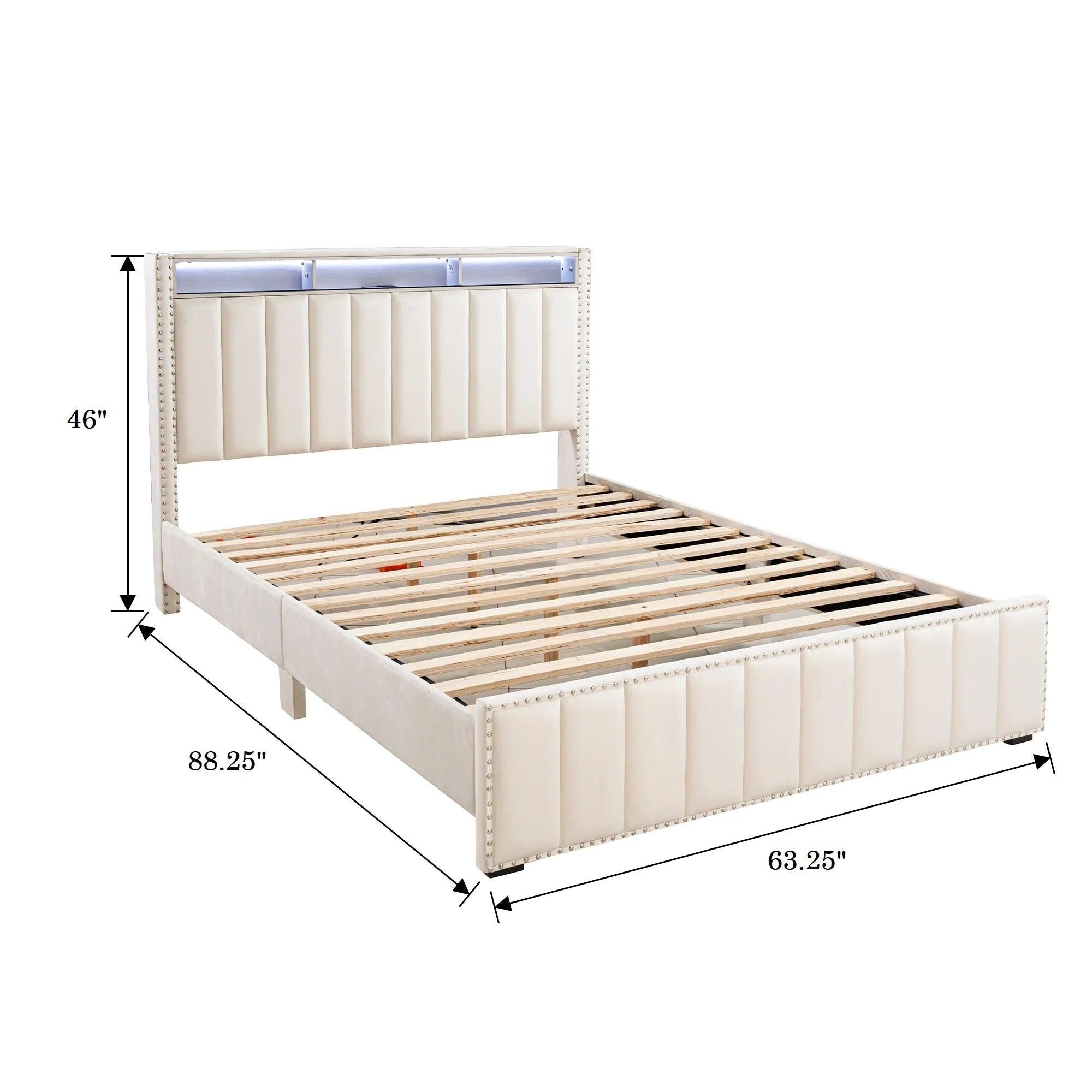 Queen Size Bed Set with Nightstands - Contemporary Beige Furniture.