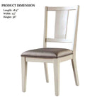 Transitional dining chair with oak finish, padded seat, and faceted back shown with product dimensions: 18.5"L x 23"W x 36"H.