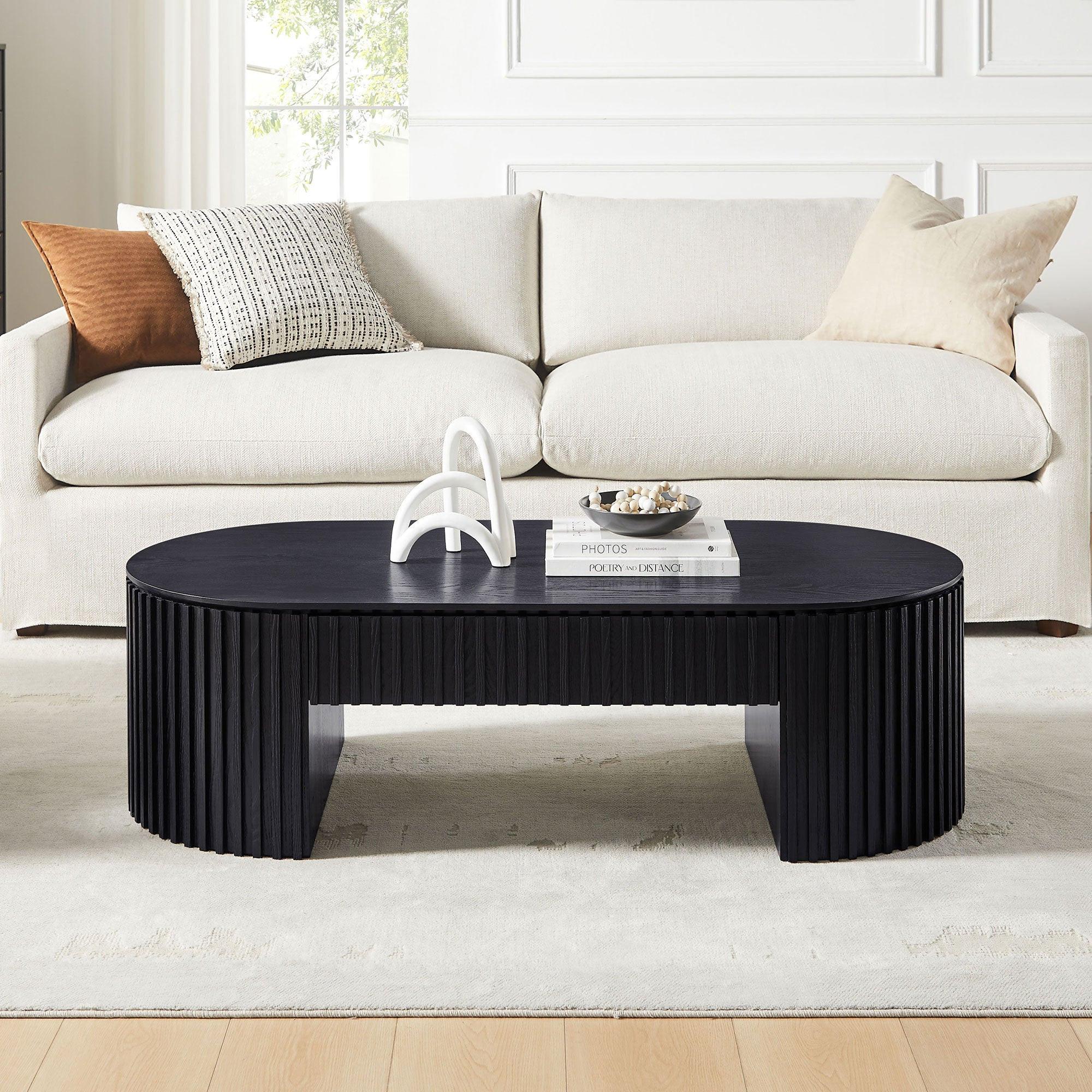 51.18'' Oval Coffee Table with Drawer for Modern Living Room.