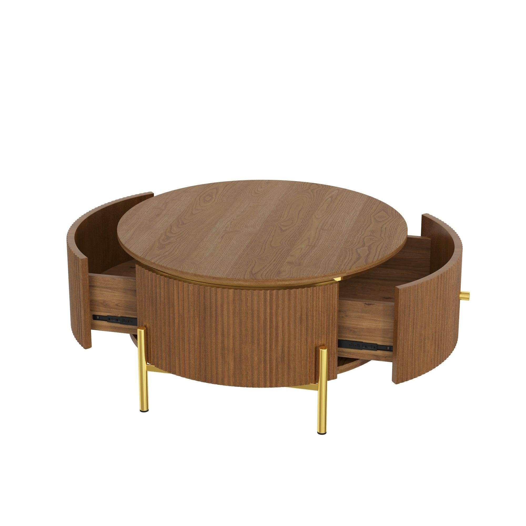 Modern Round Coffee Table with Storage Drawers.