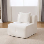 31' Modular Cloud Armless Accent Chair with Ottoman Set, Modern Boneless Deep Seat Single Sofa Soft Lounger with Footstool Throw Pillow for Living Room, Bedroom, Dorms, No Assembly Required, Ivory