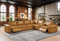 Ginger Leather Match 6-Seater Sectional with Reclining Seats