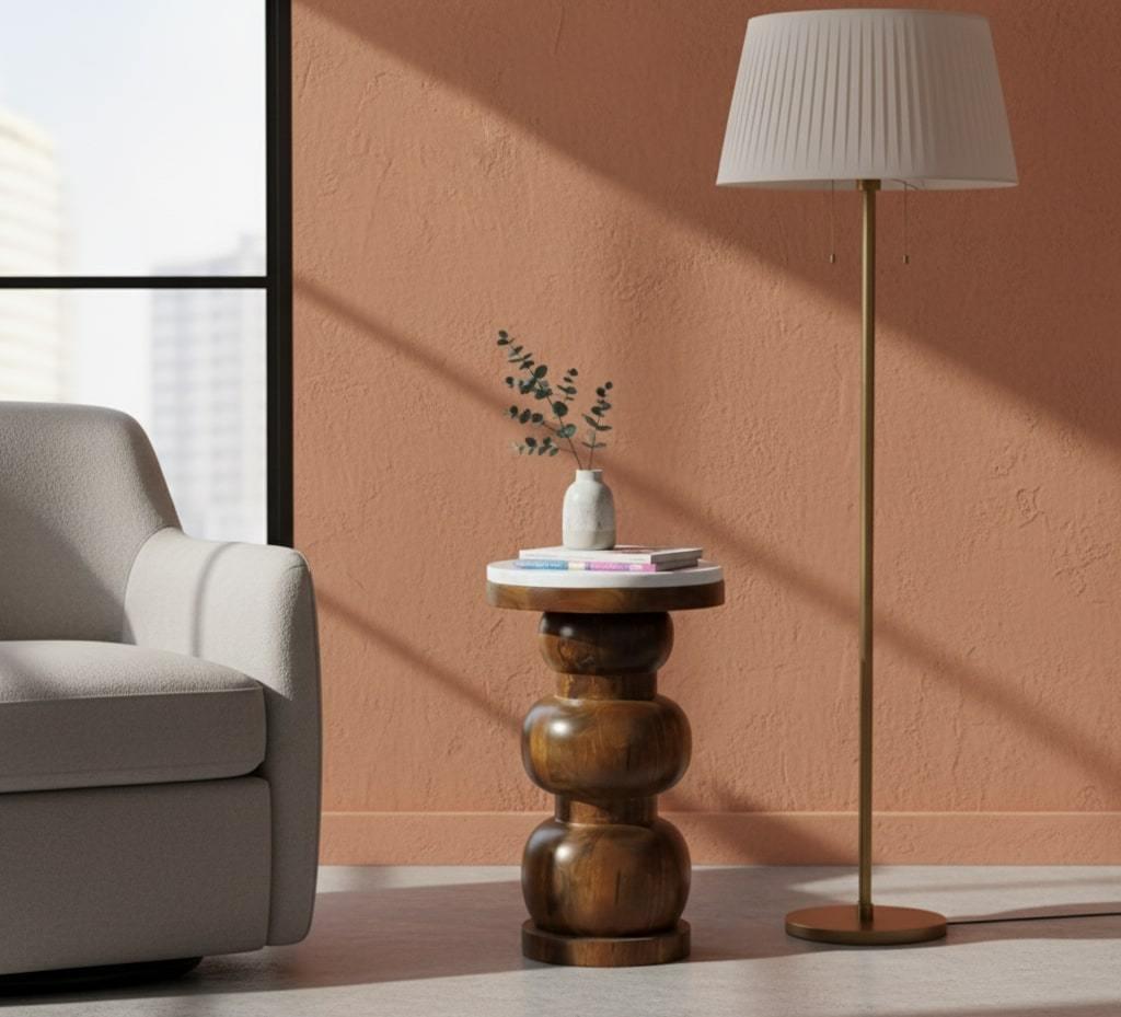 Solid Wood Marble Top Bulla Side Table for Modern Living.