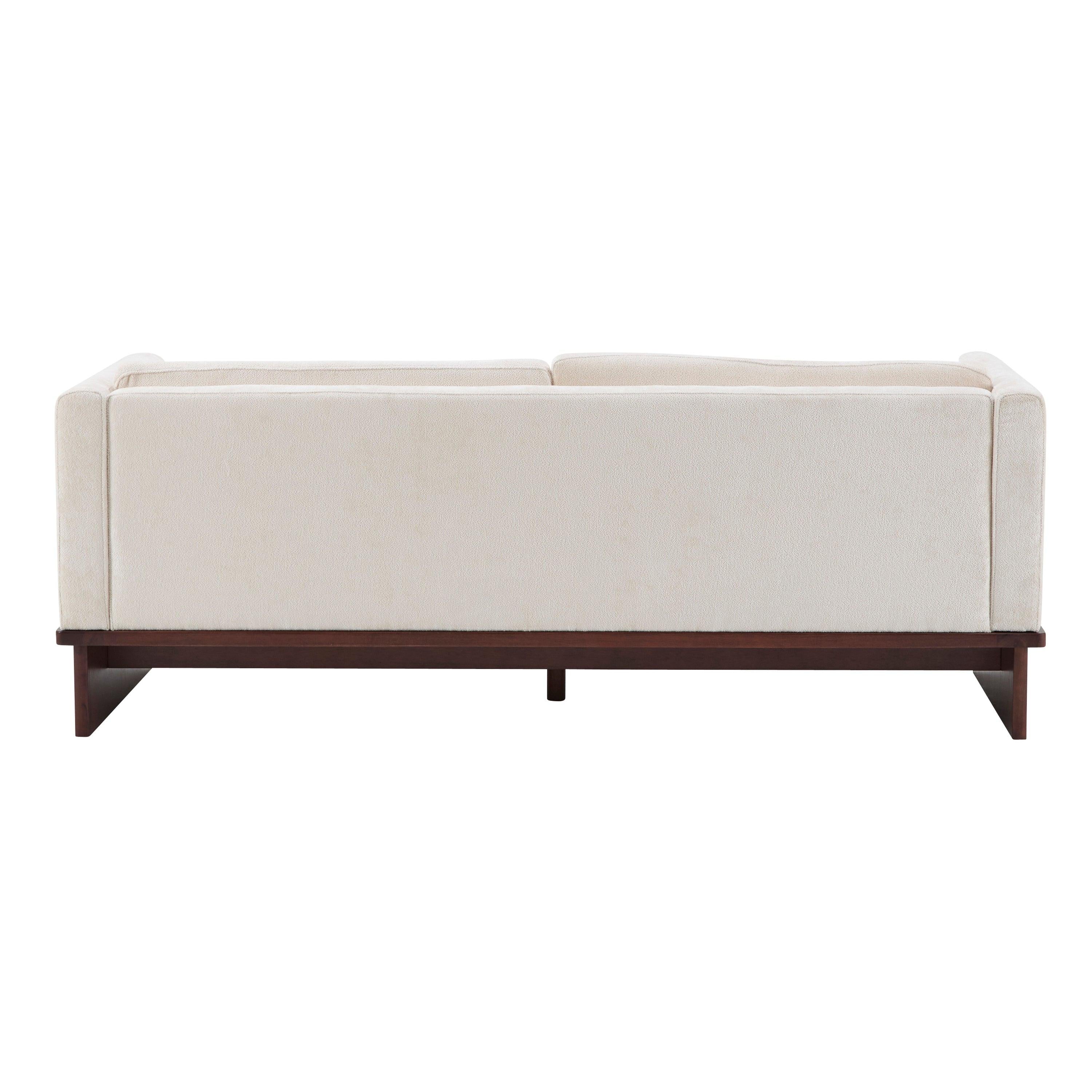 Modern Three-Seater Boucle Sofa - Beige Upholstered Couch.