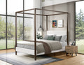 Industrial Luxe Boucle Upholstered Metal Canopy Bed