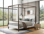 Industrial Luxe Boucle Upholstered Metal Canopy Bed