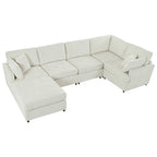 Top view of modular U-shaped sectional sofa with ottoman, highlighting its spacious and flexible seating configuration.