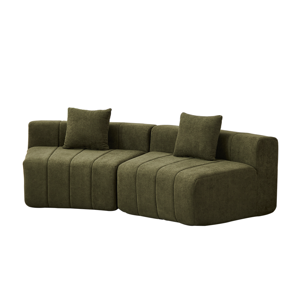 Chenille Curved Sectional Sofa with 2 Pillows.