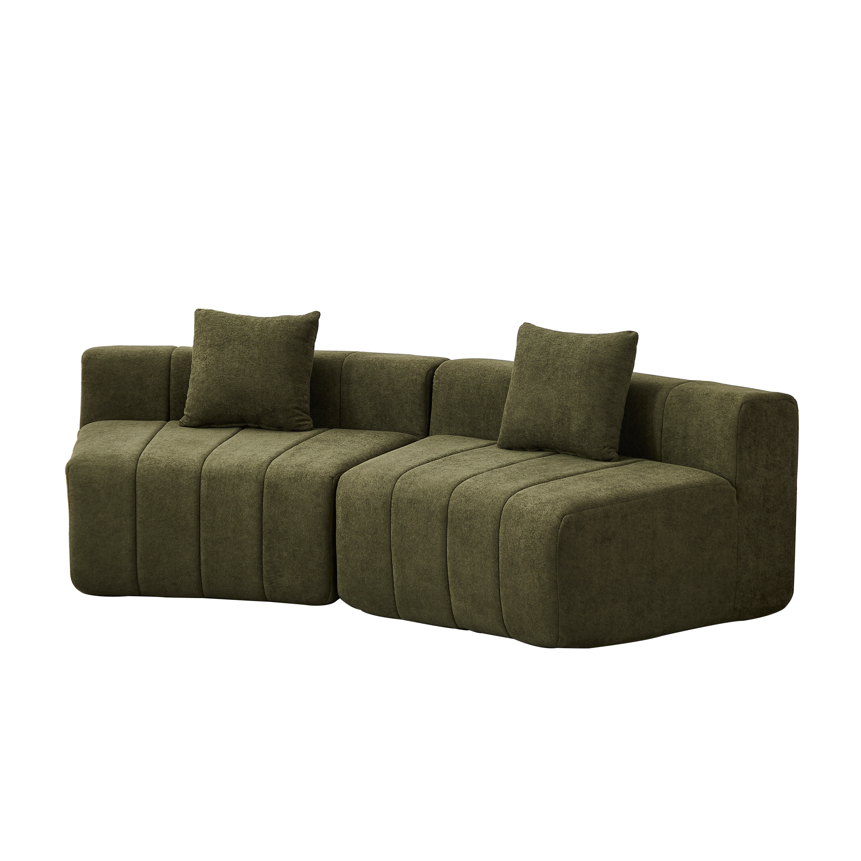 Chenille Curved Sectional Sofa with 2 Pillows.