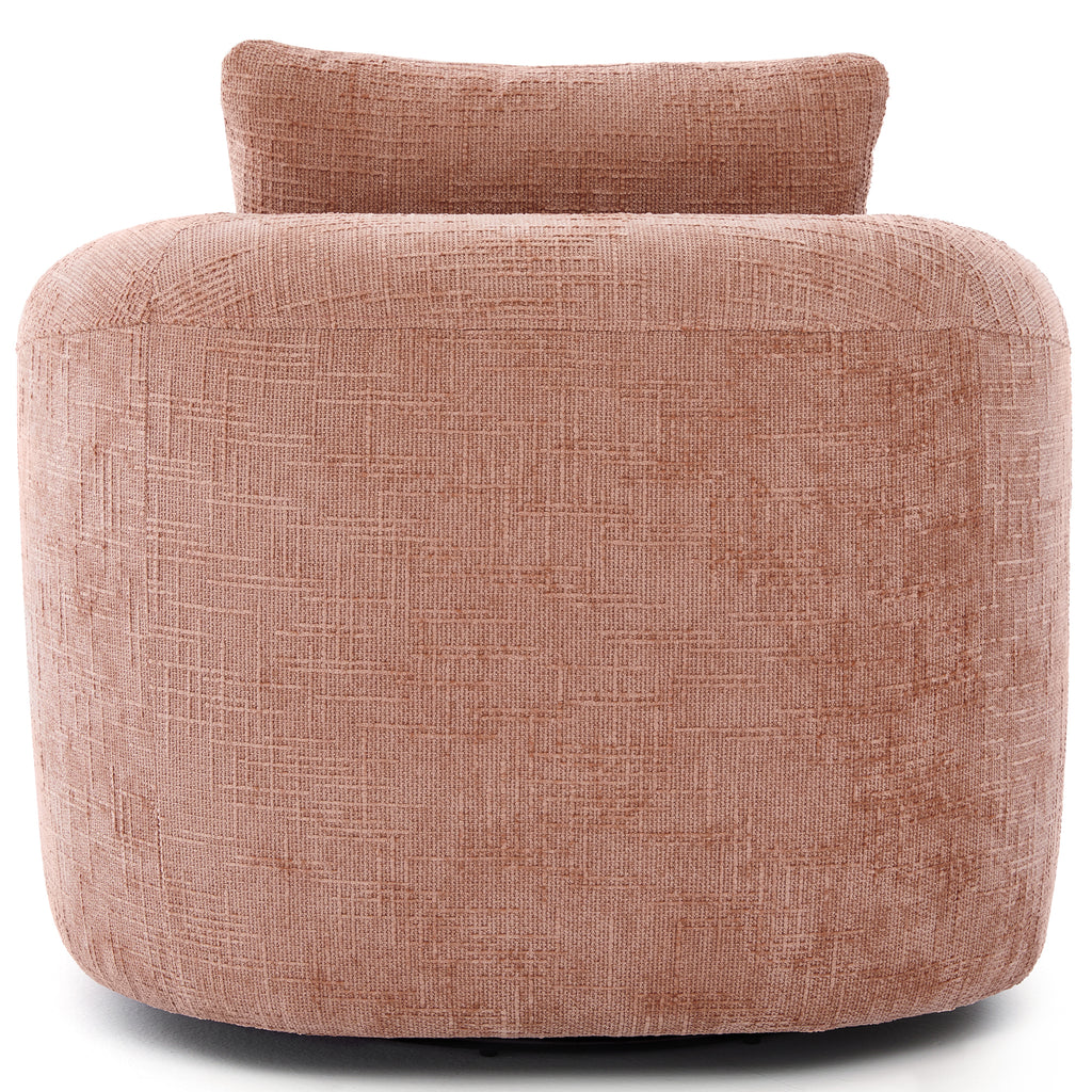 Modern Pink Swivel Barrel Chair with 360° Rotation and Dual-Layer Cushion for Living Room, Bedroom, Office, 36.6' Round Accent Chair in Chenille
