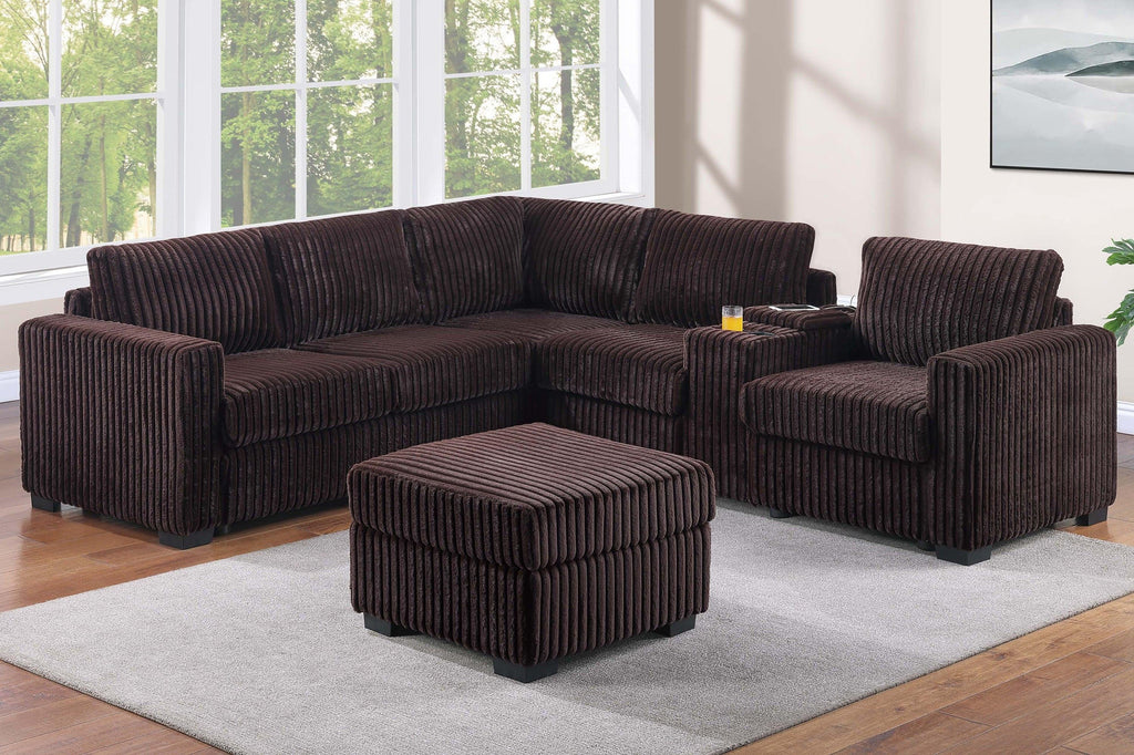 L-Shaped Sectional Set with USB Cup Holders & Ottoman.