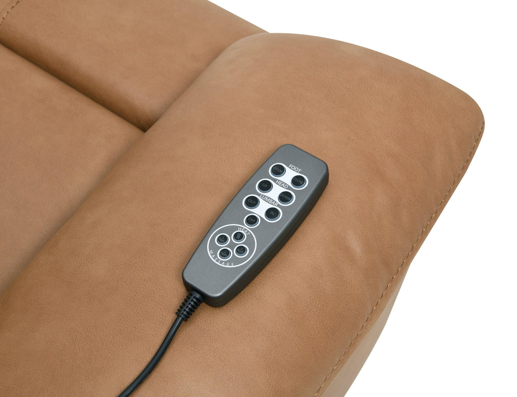 Brown Leather Reclining Sofa with USB & Power Headrest.